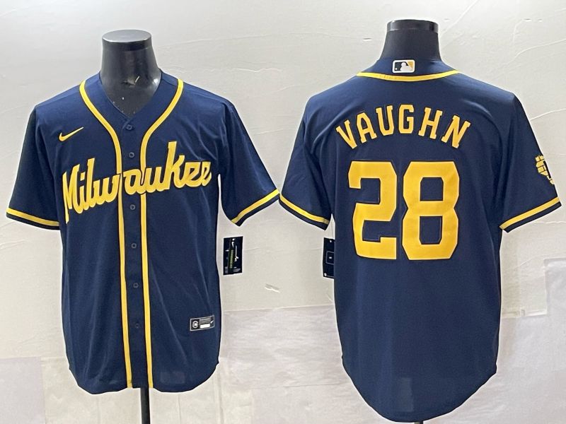 Men Milwaukee Brewers #28 Vaughn Drak Blue Nike MLB 2025 Jersey 01